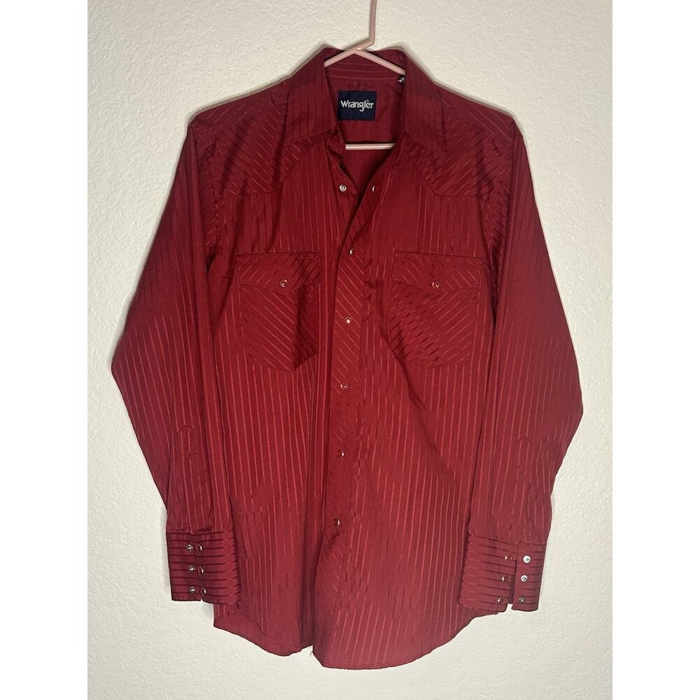 Wrangler Pearl Snap Western Shirt Men's S Red Long Sleeve Cowboy Vintage
